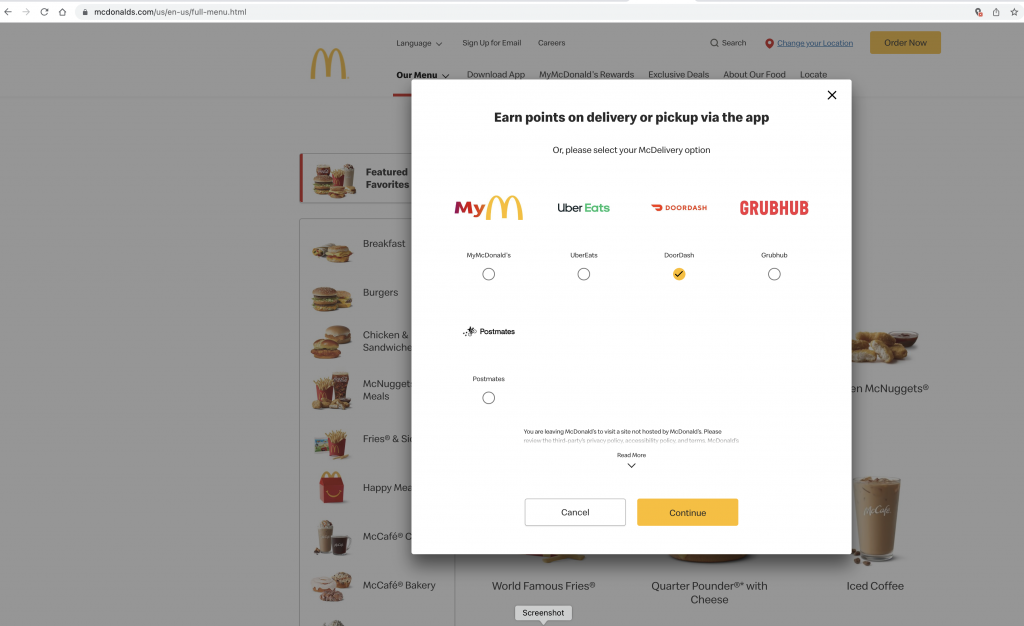 order from Mcdonalds